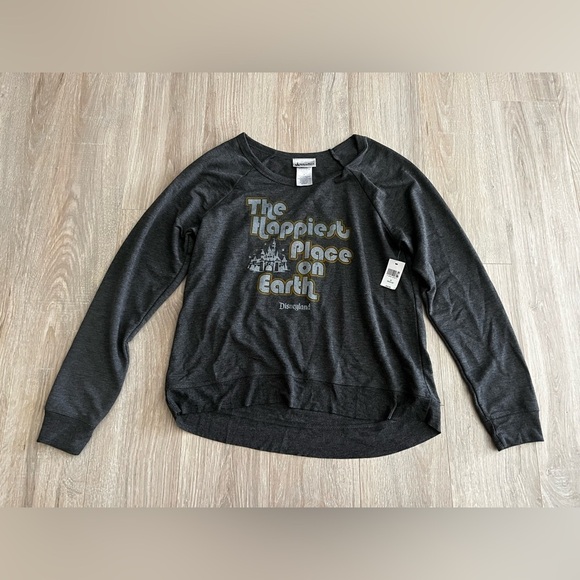 NWT Disney Parks Women’s Happiest Place on Earth Lightweight Grey Sweatshirt - M - Picture 1 of 5